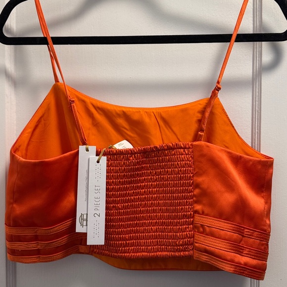 Orange Floral Pants and Satin Crop Top Set (L) - Picture 10 of 11